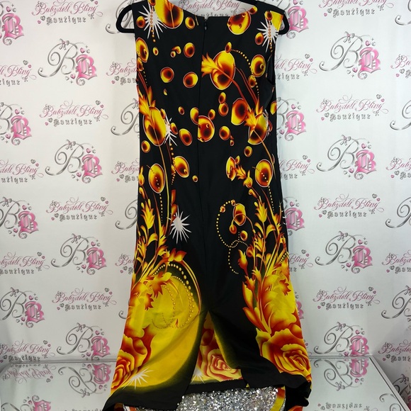 Dress floral swirls roses flowers Black and Yellow Floral Sleeveless unique - Picture 2 of 11